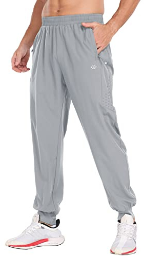 MoFiz Pantalones Deportivos Ligeros de Chándal Hombre Pantalón Largo de Secado Rápido Jogger con Bolsillos de Cremallera Gris Claro EU 4XL