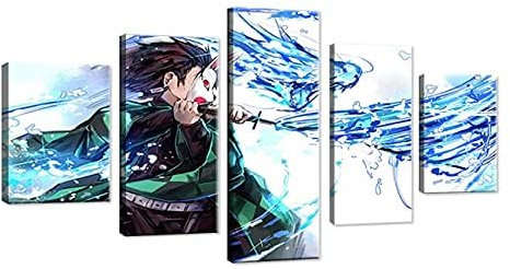 ZHONGYUTONG 5 Teiliges Leinwandbild mit Rahmen Demon Slayer Kimetsu no Yaiba Kunstdrucke Anime Poster HD Gemälde für Wohnzimmerdekoration (150x80cm)