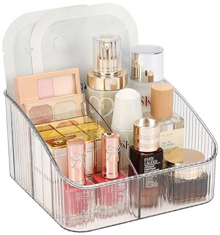 JessLab Maquillage Organisateur, Pet Soins de la Peau Organisateur avec 5 Compartiment Beauté Stockage Maquillage Organisateur pour Le Bureau Armoire Salle de Bain Vanité Comptoirs, Transparente
