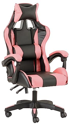 Baroni Home Sedia da Gaming, Sedia Ufficio Ergonomica con Schienale Regolabile, Poggiatesta e Supporto Lombare, Rosa