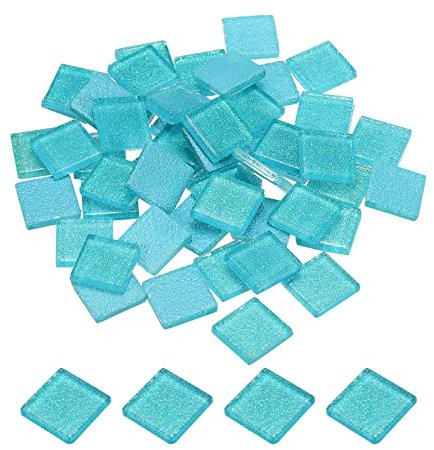 sourcing map Mosaïque Carrelage Tuile Tesselle, Verre Éclat Cristal Vrac Carré Paillettes Carreaux 2x2cm pour Maison Décoration, Pack de 50(200g, Fluorescent Bleu)