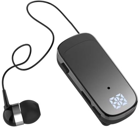 Clip-On-Bluetooth-Kopfhörer, Einziehbare Bluetooth-Kopfhörer, Kabellose Headsets mit Kragenclip, LED-Akkuanzeige, Schnelllade-Ohrhörer V5.2 mit Mikrofon, Freisprecheinrichtung