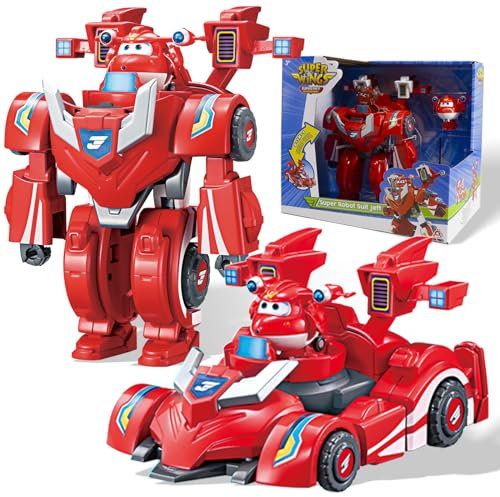 Super Wings EU770351 - Super Robot Suit Jett, ca. 18 cm große verwandelbare Spiel-Figur, 2-in-1 Roboter Anzug und Super Auto, für Kinder ab 3 Jahren, Red