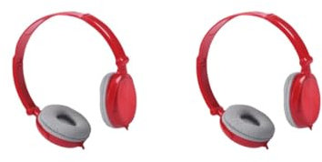NeaxgeandX 2 set of Universal Laptop USB Wired Headphone Office Hotel Foldable Over Ear Headset Adjustable Earphone Desktop PC Accessory Red, with Mic