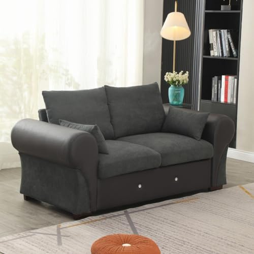 Panana 2 Seater Sofa Couch Corner Sofa Modern Linen Fabric Settee Couch Lounge Compact Sofa Living Room Sofa, Dark Grey