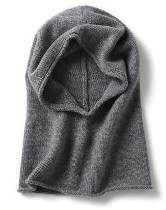 100% Kaschmir Kapuzenschal Sturmhauben für Damen Herren, Herbst Winter Gestrickt Kapuzen Mütze, Outdoor Winddicht Warme Nackenwärmer, Stilvolle Strickmütze Beanie Hut Loopschal 2-in-1 Grey F