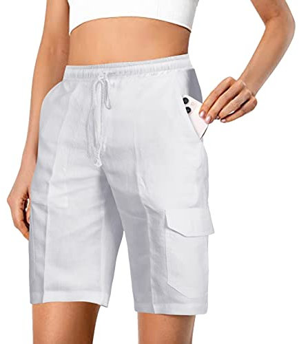 Short Cargo Femme Bermuda Short Séchage Rapide Pantalons Court Taille Haute Jogging Loisir Safari avec Cordon Chic pour Camping Sport Golf Volley-Ball Extérieur Short Femme Ete