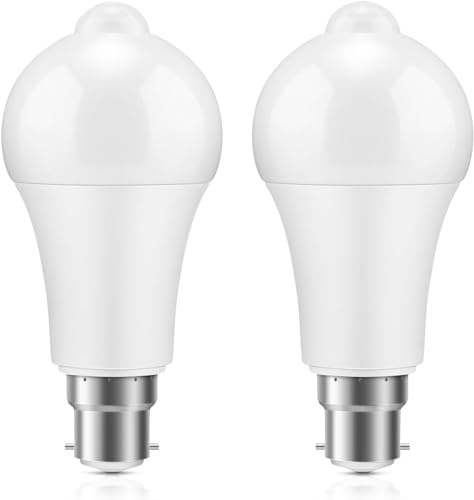 Motion Sensor Light Bulbs, Movement Activated LED Bulbs, 6000K Daylight 15W(120W Equivalent) B22 Bayonet Cap Fitting, Security Bulbs for Entrance Porch Stairs Garage Closet (6000K-Cool White)