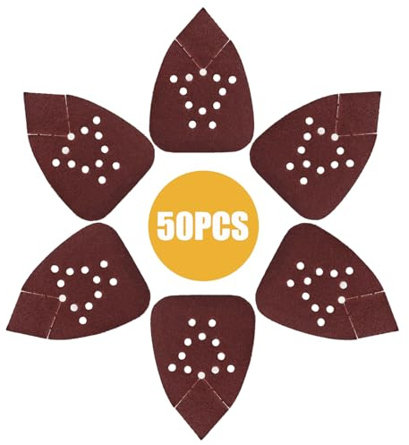 50 unidades de papel de lija triangular, grano 80, 12 agujeros, almohadillas de lijado con, lijadora delta, hojas de lija para lijadora triangular, 135 x 95 mm