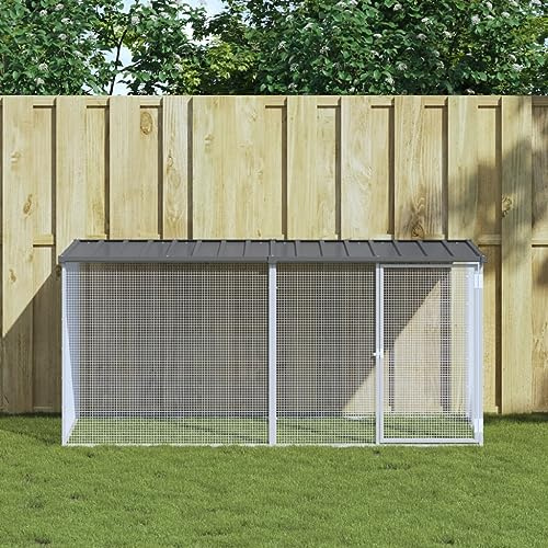Keyroto Hühnergehege Hühnerstall mit Auslauf mit Dach Freilaufgehege Hühner Hühnerstall XXL Verzinkter Stahl Anthrazit 203x98x90 cm