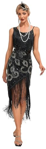 Viloree Femmes Années 1920 Robe Flapper Robe à Franges Paillettes Robe de Danse Scintillante Costume de Festival Noir M