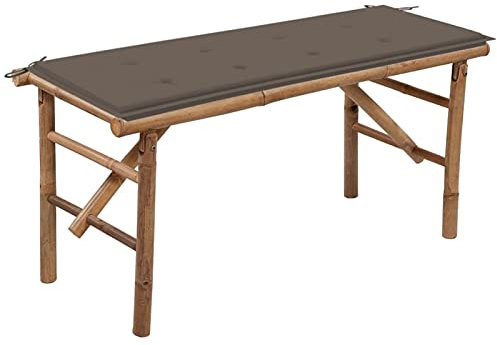 Homgoday Klappbare Gartenbank mit Auflage Sitzbank Balkonbank Parkbank Ruhebank Terrassenbank Relaxbank Gartenmöbel Bänke für Garten Terrasse Balkon Taupe 118 cm Bambus