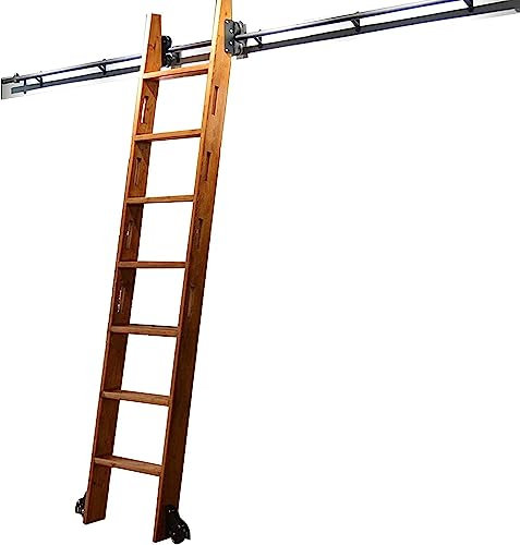 XFQZJG Rolling Library Ladder Heavy Duty Slide Rails Hardware Kit Sliding Ladder Rail Track Kit Rolling Ladders for Bookshelf Warehouse, with Floor Roller Wheels