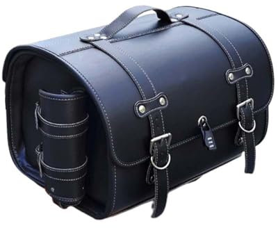 VAEVEN Motorrad Hecktasche für Triumph Bonneville Bobber 2017-2024, Leder Wasserdichter Retro Motorrad Tasche, Große Kapazität Motorrad Aufbewahrungstasche, Motorrad Zubehör,A Black