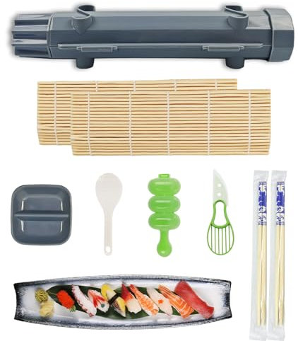 YFPOPONE Sushi Set 9 Stk, DIY Maker Mit Onigiri Form, Zum Selber Machen, ZubehöR Inklusive Bazooka, Starter Set Für Die Herstellung Von Nori-Sushi