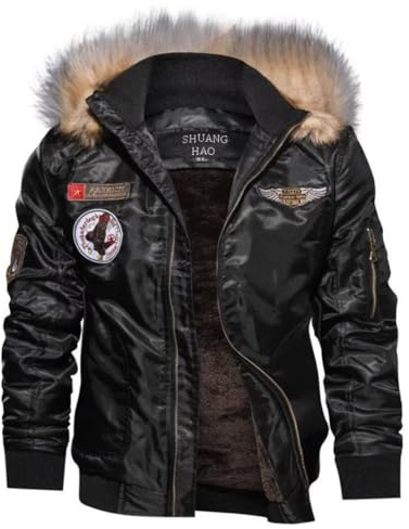 Shuanghao Abrigos de Moda Militares Casuales de los Hombres Abrigo de Invierno de algodón Grueso Chaqueta de Bombardero Chaqueta piloto Capa táctica del ejército Traje Deportivo cálido(XXL, Negro)