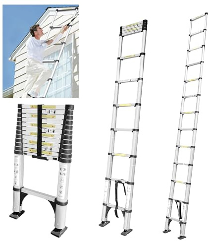 JADDUO Aluminium Teleskopleiter 2.6m Mit Einer Taste die Leiter Ausziehleiter Trittleiter Beweg den fuß Space 30cm