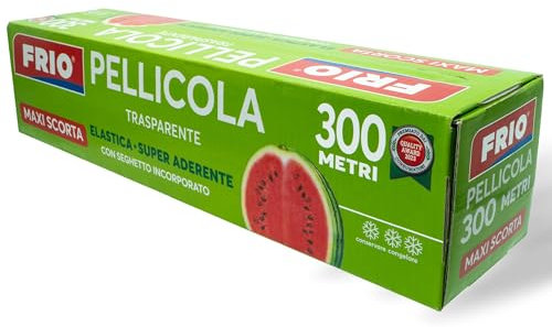 FRIO - 1 rouleau de film PVC alimentaire 300 m - Trousse professionnelle avec scie - Élastique et auto-scellant pour stockage et emballage - Idéal pour les récipients en verre, céramique et métal