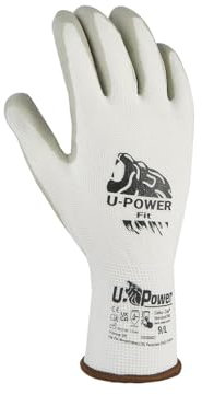 U Power Fit Prevención Accidentes Soporte Guantes Trabajo Nylon Spandex Recubrimiento Nitrilo Pantalla Táctil Protección contra Riesgos Mecánicos Térmicos Blanco 9/L 12 Piezas