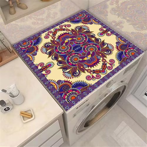 Morbuy Waschmaschinenauflage rutschfest Waschmaschinenabdeckung Boho Retro Drucken Weiche Saugfähig Zuschneidbare Waschmaschinen Auflage für Trockner, Kühlschrank Küchen (Violett Beige,60x70cm)