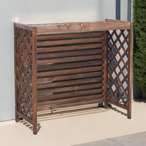 Supporto per piante in legno per unità esterne, scaffale decorativo per fiori e stecche per aria condizionata, decorazione per esterni
