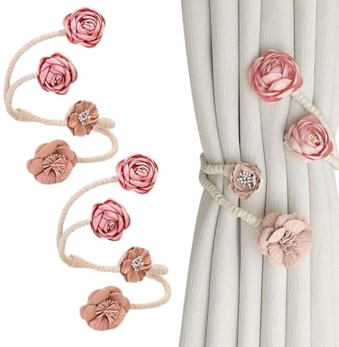 Auiremrti Vorhang Raffhalter, 2 Stück Rosa PfirsichblüteTwist Design Gardinenhalter, Dekorative Vorhanghalter Für Mädchenzimmer,Gardinenband Und Raffhalter Set