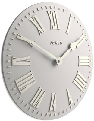 JONES CLOCKS® Strand Wanduhr | Moderne Klassische Konvexe Uhr | 30cm | Blassgrau | Römische Zahlen | Ideal für küche, Wohnzimmer, büro oder Schlafzimmer