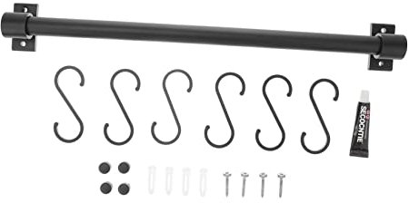 Cabilock Estante Para Colgar Utensilios De Cocina Aluminio Espacial 40 Cm 6 Ganchos Negro Perchero De Pared Almacenamiento Cocina