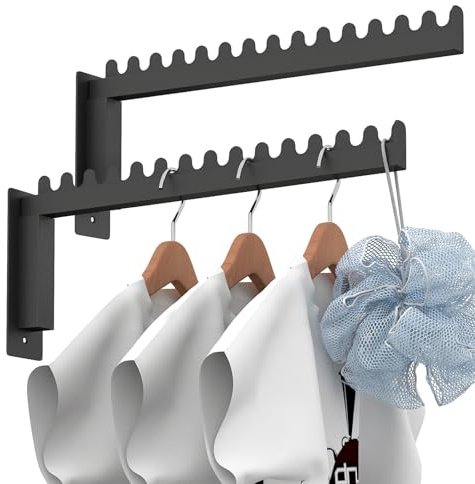 STWWO Kleiderhaken Wandmontage Kleiderlüfter Wand Kleiderständer Kleiderstange mit 14 Schlitzlöcher Metall Garderobenhaken für Balkone Badezimmer Waschküche (Schwarz, 2 Stück)