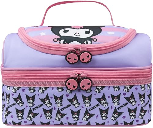 Get Trend Hello Kitty Kuromi Bolsa de Almuerzo Infantil Aislada, Lunch Bag con 2 Compartimentos para Bocadillos, para Escuela, Guardería o Colegio, Idea de Regalo Niños Kawaii (Multi Kuromi)
