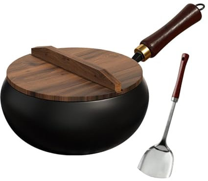 Folpus Wok de Hierro Antiadherente para Restaurante, Utensilios de Cocina, sartén Profunda para freír, Wok para Carne, freír, guisar y Verduras, 28cm