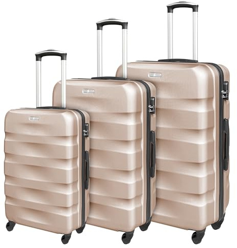 Set Di 3 Valigie Rigide ABS Valigia Da Viaggio Con Chiusura Lucchetto Combinazione Grande Media Piccola Forti Resistenti Manico Telescopico Trolley Borsa Vacanze Set Viaggio Treno Aereo Auto - OroRosa