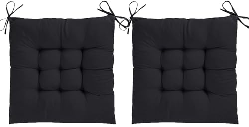 AOSCTELF Seat Pads for Dining Chairs Set of 2, Comfortable 38 x 38cm Chair Cushions with Ties, Dinning Chair Cushions Pad for Dinning Room Kitchen Garden Office Patio - Black