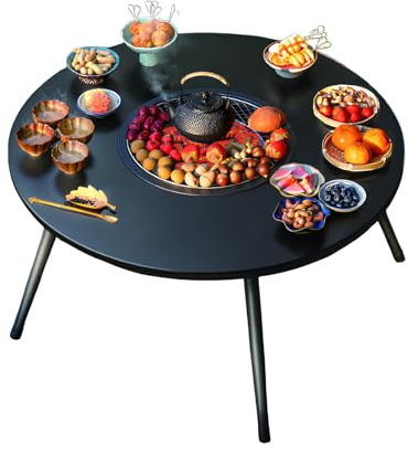 Barbecue portatile pieghevole a carbonella, per cucinare all'aperto, Ø 31,6 cm, superficie di cottura rimovibile, ideale per campeggio, picnic, escursioni, feste in giardino, feste (80 x 80 x 42 cm)