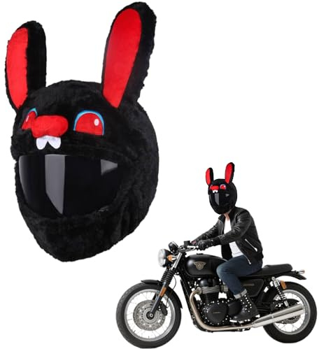 XSQD Copri Casco Moto Coniglio Nero, Copertura Per Casco In Peluche Con Animali Cartooneschi, Coperture Protettive Per Caschi Resistenti Agli Graffi, Accessori Decorativi Per Caschi Moto Interessanti