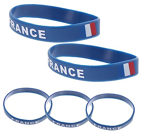 Alasum 5PCS National Flag Silicone Wristbands Soft Country Flag Bracelets for Men Women Football Match Sports Games Gift Assorted France Colors with Random Letter Cases