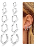 Nelytiya 5 par örhängen i 925 silver, små creoler i 925 silver för damer, hypoallergena 18K förgyllda creoler, guldörhängen set för flera piercingar, 6/8/10/12/14mm, 6 mm / 8 mm / 10 mm / 12 mm / 14