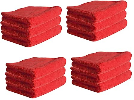 LOLIPPYY 12pcs Red Microfiber Kitchen Towels Strong Oil Decontamination Dish Cloths Non Stick Absorbent Cleaning Rags for Household and Machine Washable