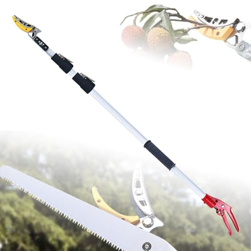Sierra telescópica y podadora de árboles, podadoras de jardín de largo alcance para podar árboles, setos y arbustos espinosos, alcance ajustable de 2,3 a 4 m