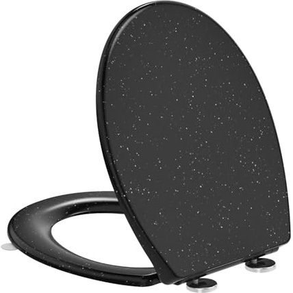 YEAUPE PRO Toilettendeckel mit Absenkautomatik, WC Sitz UV-beständig, klodeckel mit Quick-Release-Funktion Klobrille, 150 kg belastbar, Urea-Duroplast, Schwarzer Marmor, 44,6 * 37,2 * 5,2CM