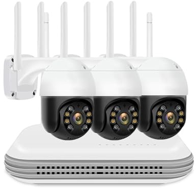 Telecamere di sorveglianza da 5 MP PTZ 4CH Kit telecamera wireless Telecamera CCTV domestica a colori bidirezionale IP(None,NVR With 3PCS Camera)