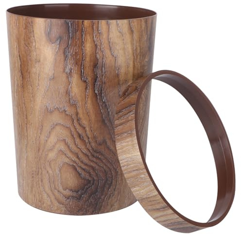 WEKADRIN Papelera de Madera Vintage con Diseño de Veta Natural Cubo de Basura Redondo sin Tapa para Dormitorio Cocina y Oficina Contenedor Decorativo Multiusos