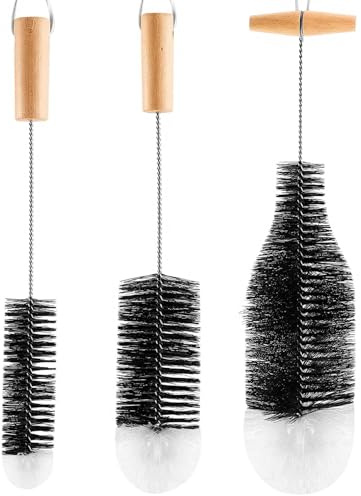 Lot de 3 Goupillons pour Bouteilles en Verre 35 cm – Brosse de Nettoyage Compatible Sodastream 1L, Poils Nylon Haute Densité, Manche en Bois Ergonomique, sans Rayures, Carafes & Biberons