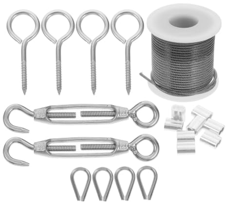 Mikikit Kit de Câbles pour Projets DIY et Longueur Ajustable Acier Inoxydable 19 Pièces Tendeur à Crochet Robuste et Outil de Sertissage, Installation Facile et Cordes à Linge