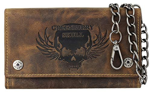 Greenburry Vintage RFID Leder Bikerbörse mit Kette Geldbörse Geldbeutel Biker Wallet BV-1820S-25-Skull
