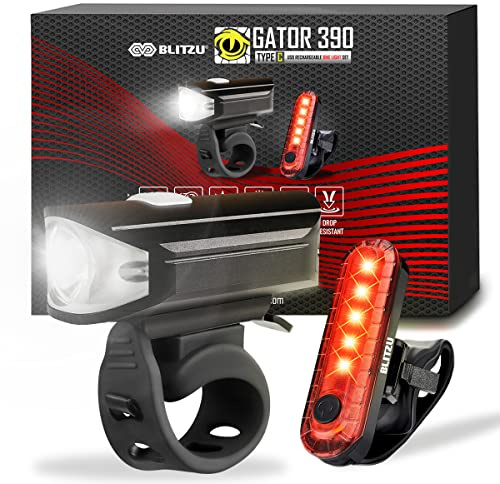 Bike Lights for Night Riding, Super Bright Bicycle Reflectors, USB Rechargeable Bike Lights Front and Back, Water-Resistant, 4+5 Modes Headlight Taillight Set for Safety, Men, Women & Kids Gator 390