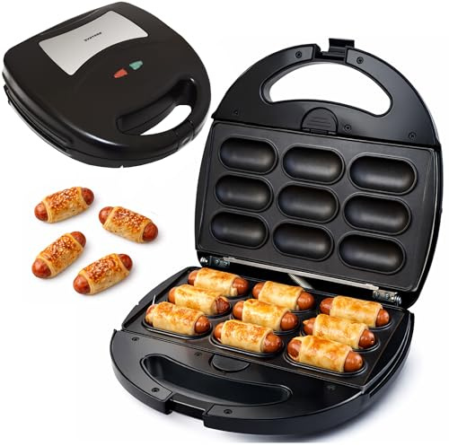 Syntrox Germany Pigs in a Blanket Würstchen im Schlafrock Maker Chefmaker SM-1300W Pretzel Nugget mit herausnehmbaren Backplatten