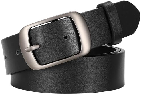 SUOSDEY Women Belts For Jeans Dresses Pants Ladies Black Belt Leather Waist Belt with Elegant Buckle Width 1.3