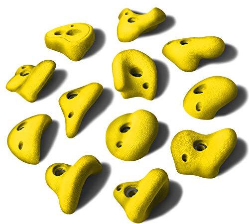 ALPIDEX 12 Klettergriffe L | Klettersteine | Größe L | Verschiedene Hinterschneidungen, Ausformungen, Farben | Henkelklettergriffe - Farbe:Wild Yellow