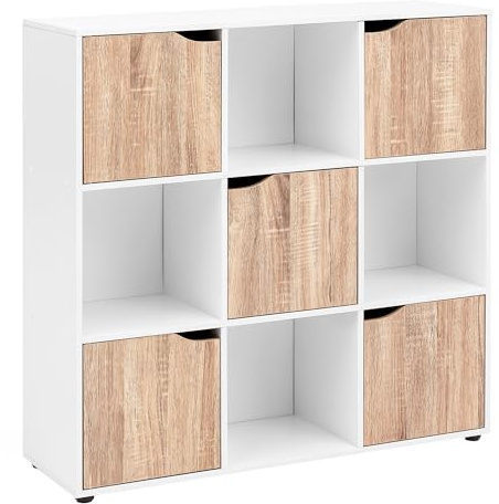FineBuy Standregal MASSA 89x29x91 cm Sonoma, 9 Fächer 5 Türen | Bücherregal mit Türfächern, Sideboard und Würfelregal, als Raumteiler nutzbar, für Wohnzimmer und Büro